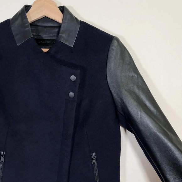 DANIER  | WOOL COAT CONTRAST LEATHER SLEEVES - Picture 4 of 15